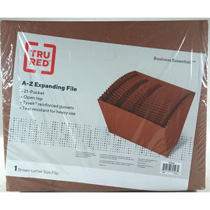 TRU RED A-Z Expanding File Letter Size 21 Pockets Open Top Brown #TR595367